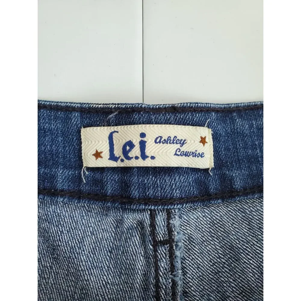 Juniors LEI Cutoff Blue Jean Denim Shorts XL 17 Vintage Retro Y2K Stars Grunge